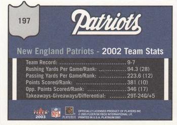 2003 Fleer Platinum #197 New England Patriots Back