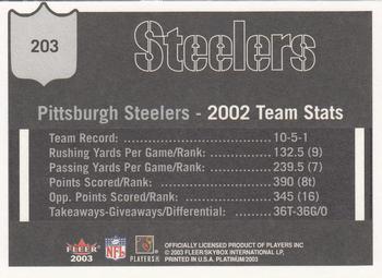 2003 Fleer Platinum #203 Pittsburgh Steelers Back