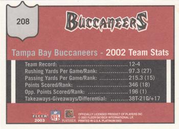 2003 Fleer Platinum #208 Tampa Bay Buccaneers Back