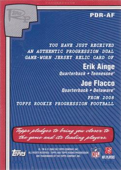 2008 Topps Rookie Progression - Game Worn Jerseys Dual #PDR-AF Erik Ainge / Joe Flacco Back
