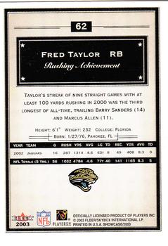 2003 Fleer Showcase #62 Fred Taylor Back