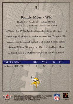 2003 Fleer Snapshot #3 Randy Moss Back