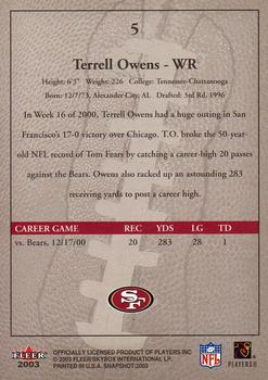 2003 Fleer Snapshot #5 Terrell Owens Back