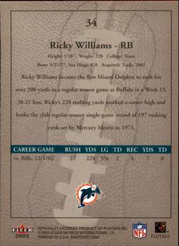 2003 Fleer Snapshot #34 Ricky Williams Back