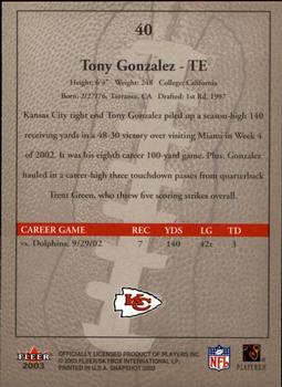 2003 Fleer Snapshot #40 Tony Gonzalez Back