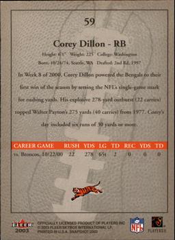 2003 Fleer Snapshot #59 Corey Dillon Back