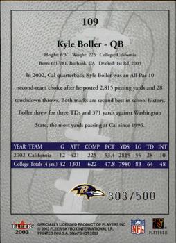 2003 Fleer Snapshot #109 Kyle Boller Back