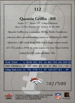 2003 Fleer Snapshot #112 Quentin Griffin Back