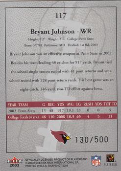 2003 Fleer Snapshot #117 Bryant Johnson Back