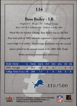2003 Fleer Snapshot #134 Boss Bailey Back
