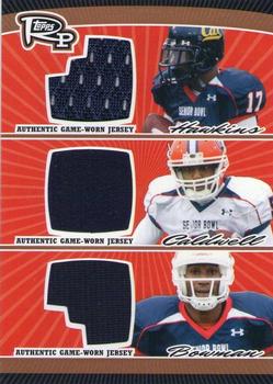 2008 Topps Rookie Progression - Game Worn Jerseys Triple Bronze #PTR-HCB Lavelle Hawkins / Andre Caldwell / Adarius Bowman Front