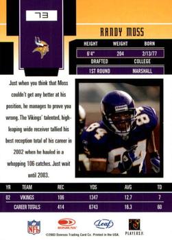 2003 Leaf Certified Materials #73 Randy Moss Back