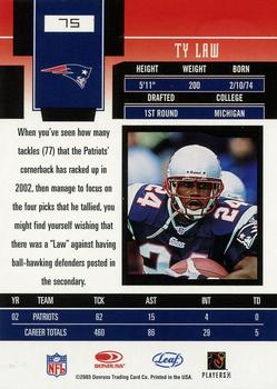 2003 Leaf Certified Materials #75 Ty Law Back