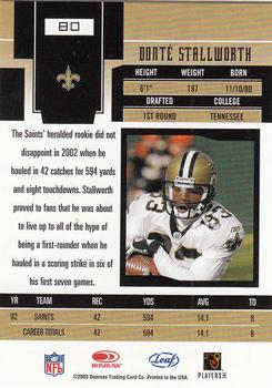 2003 Leaf Certified Materials #80 Donte Stallworth Back