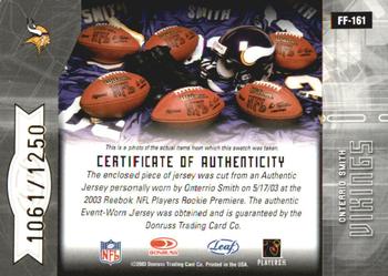 2003 Leaf Certified Materials #FF-161 Onterrio Smith Back