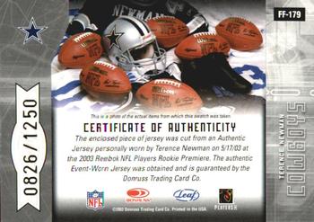 2003 Leaf Certified Materials #FF-179 Terence Newman Back