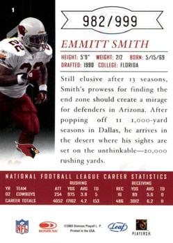 2003 Leaf Limited #1 Emmitt Smith Back