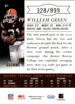 2003 Leaf Limited #21 William Green Back