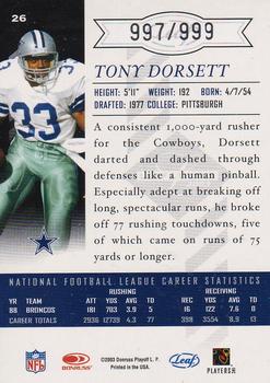 2003 Leaf Limited #26 Tony Dorsett Back