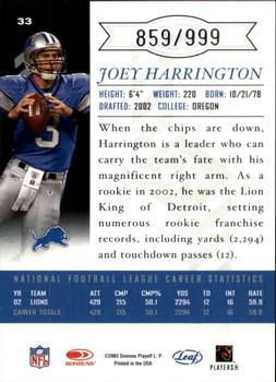 2003 Leaf Limited #33 Joey Harrington Back