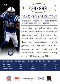 2003 Leaf Limited #42 Marvin Harrison Back