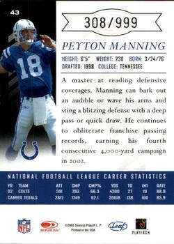 2003 Leaf Limited #43 Peyton Manning Back