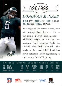 2003 Leaf Limited #74 Donovan McNabb Back