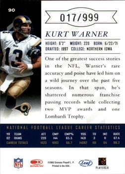 2003 Leaf Limited #90 Kurt Warner Back