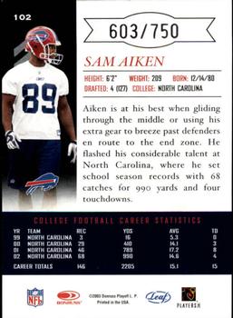 2003 Leaf Limited #102 Sam Aiken Back
