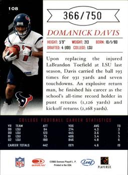 2003 Leaf Limited #108 Domanick Davis Back