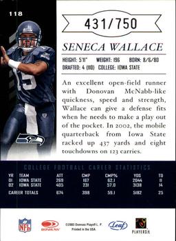 2003 Leaf Limited #118 Seneca Wallace Back