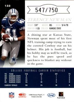 2003 Leaf Limited #122 Terence Newman Back