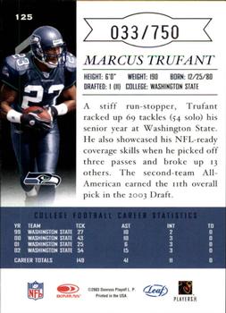 2003 Leaf Limited #125 Marcus Trufant Back