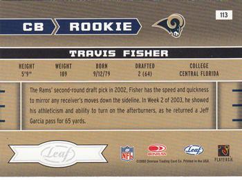 2003 Leaf Rookies & Stars #113 Travis Fisher Back