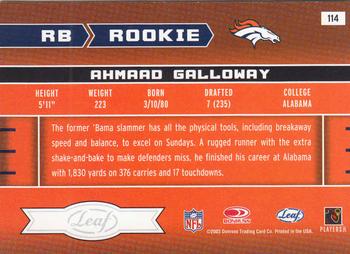 2003 Leaf Rookies & Stars #114 Ahmaad Galloway Back