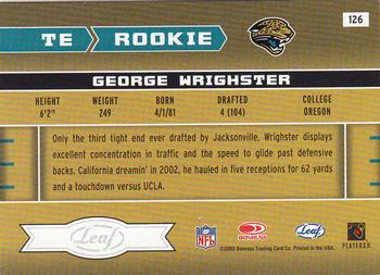 2003 Leaf Rookies & Stars #126 George Wrighster Back
