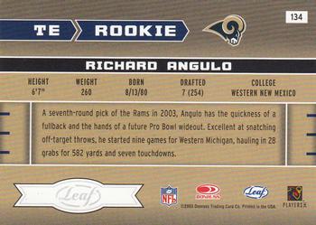 2003 Leaf Rookies & Stars #134 Richard Angulo Back