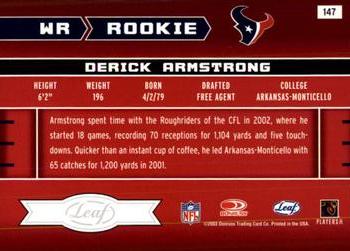 2003 Leaf Rookies & Stars #147 Derick Armstrong Back