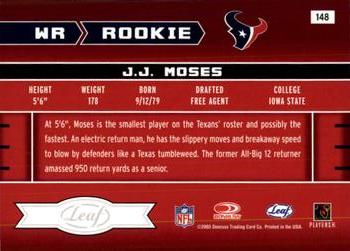 2003 Leaf Rookies & Stars #148 J.J. Moses Back