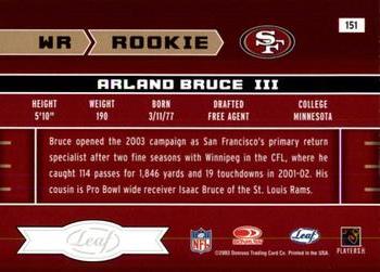 2003 Leaf Rookies & Stars #151 Arland Bruce III Back