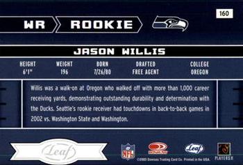 2003 Leaf Rookies & Stars #160 Jason Willis Back