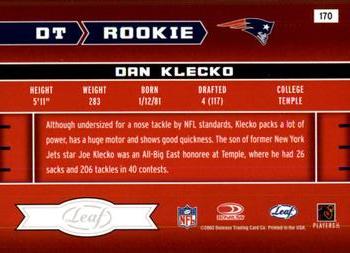 2003 Leaf Rookies & Stars #170 Dan Klecko Back