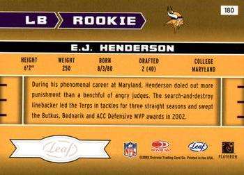 2003 Leaf Rookies & Stars #180 E.J. Henderson Back