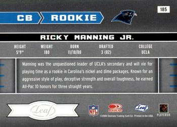 2003 Leaf Rookies & Stars #185 Ricky Manning Jr. Back