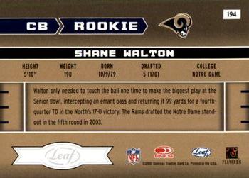 2003 Leaf Rookies & Stars #194 Shane Walton Back