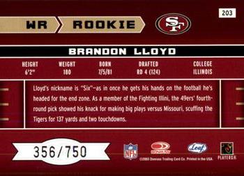 2003 Leaf Rookies & Stars #203 Brandon Lloyd Back