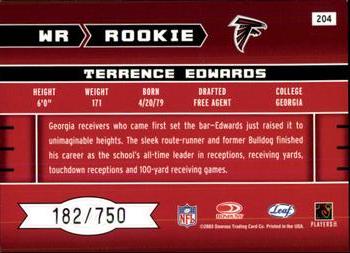2003 Leaf Rookies & Stars #204 Terrence Edwards Back