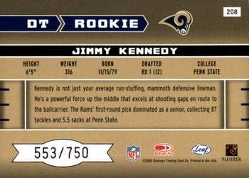 2003 Leaf Rookies & Stars #208 Jimmy Kennedy Back
