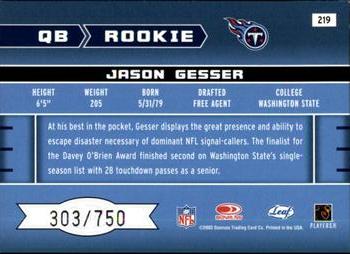2003 Leaf Rookies & Stars #219 Jason Gesser Back