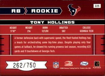2003 Leaf Rookies & Stars #225 Tony Hollings Back
